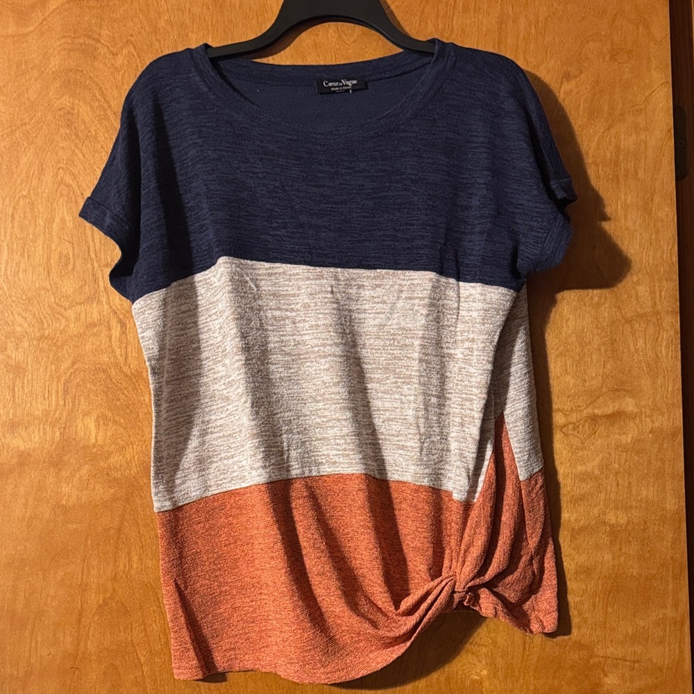 Crown & Ivy Navy, Gray, and Orange Color Block Tee